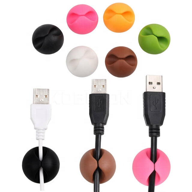 Colorful multipurpose desk office non-trace tidy organiser wire cord lead usb charger clips organizer pvc cable holder clip