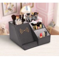 Multifunctional Makeup Desk Organizer Blush Holder with IOS Wireless Phone Charging